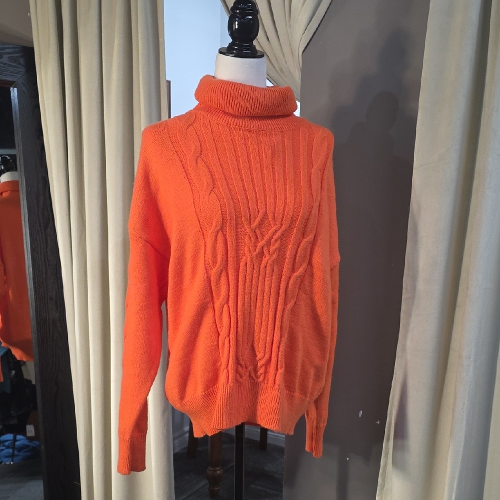 Vibrant Orange Turtleneck Sweater